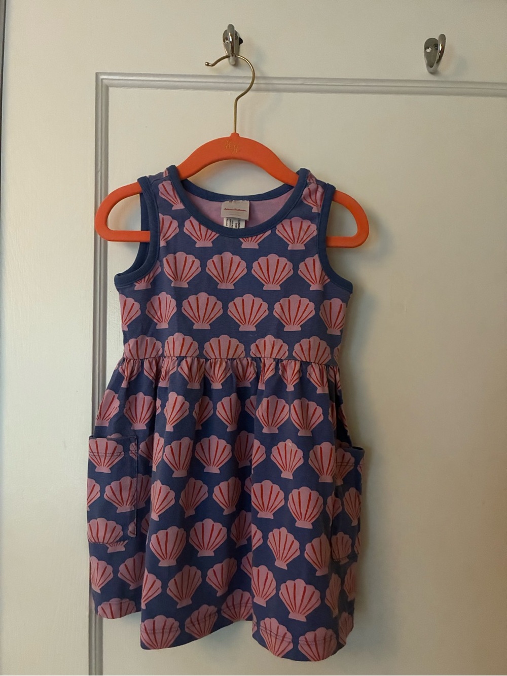 Hanna Andersson Navy Dress with Pink Shell Print